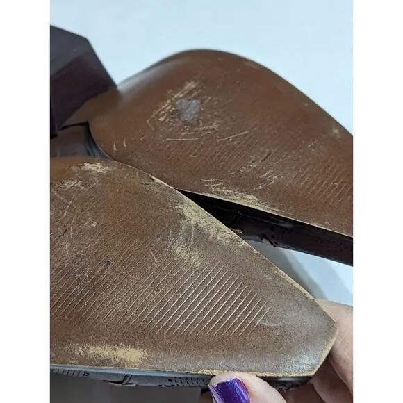 Vtge Western mules size 9 womens Brown/Copper GUC stacked Shaped Heel.