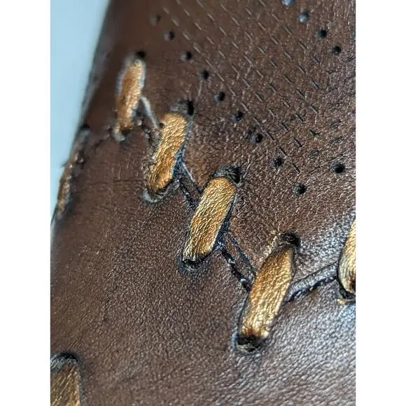 Vtge Western mules size 9 womens Brown/Copper GUC stacked Shaped Heel.