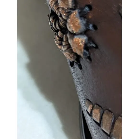 Vtge Western mules size 9 womens Brown/Copper GUC stacked Shaped Heel.
