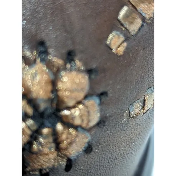 Vtge Western mules size 9 womens Brown/Copper GUC stacked Shaped Heel.