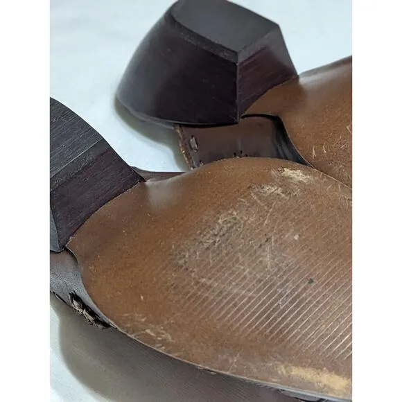 Vtge Western mules size 9 womens Brown/Copper GUC stacked Shaped Heel.