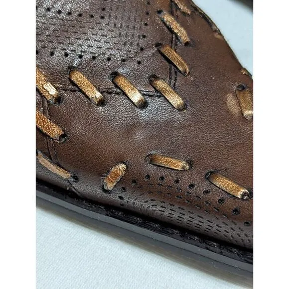 Vtge Western mules size 9 womens Brown/Copper GUC stacked Shaped Heel.