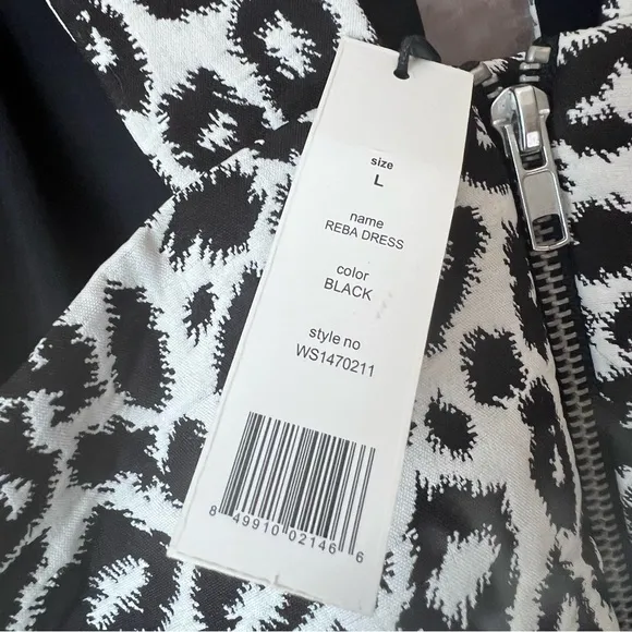 W118 by Walter Baker Leopard Print Black and Cream Dress NWT Sz Large Ret $218