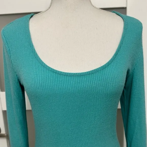 Walter Baker Jolene Ribbed Knit Dress Long Sleeve Aqua Medium NWT RETAIL $248.00