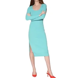 Walter Baker Jolene Ribbed Knit Dress Long Sleeve Aqua Medium NWT RETAIL $248.00