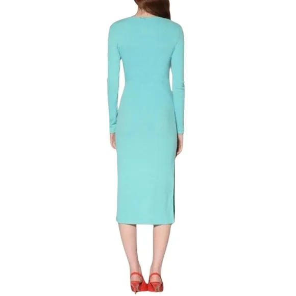 Walter Baker Jolene Ribbed Knit Dress Long Sleeve Aqua Medium NWT RETAIL $248.00