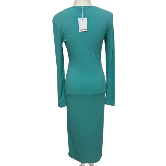 Walter Baker Jolene Ribbed Knit Dress Long Sleeve Aqua Medium NWT RETAIL $248.00