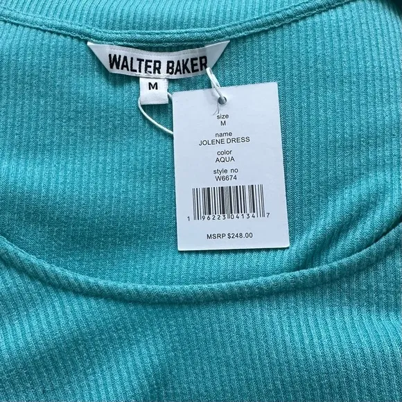 Walter Baker Jolene Ribbed Knit Dress Long Sleeve Aqua Medium NWT RETAIL $248.00