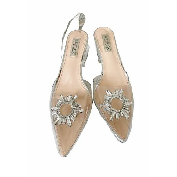 Wet Kiss Clear Crystal Rhinestones Pointed Toe High Heels Shoes Sandals Size 9.5