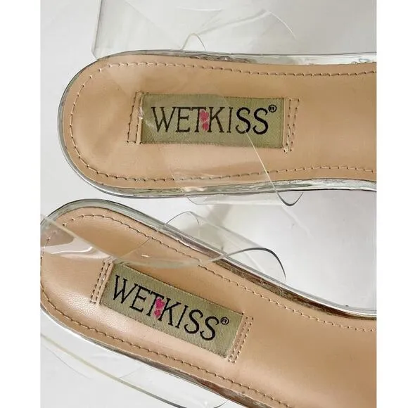 Wet Kiss Clear Crystal Rhinestones Pointed Toe High Heels Shoes Sandals Size 9.5