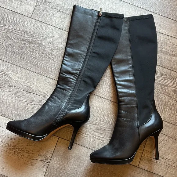 WHBM Ladies 9.5M Bordeaux Leather Stiletto Black Boots