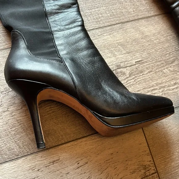 WHBM Ladies 9.5M Bordeaux Leather Stiletto Black Boots