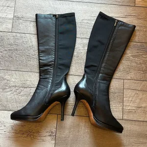 WHBM Ladies 9.5M Bordeaux Leather Stiletto Black Boots