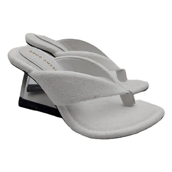 white Good American terrycloth slip on wedge heel | vanilla aesthetic
