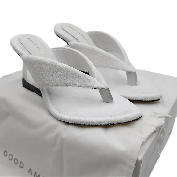white Good American terrycloth slip on wedge heel | vanilla aesthetic