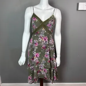 White House Black Market Dress Size 2 Olive Green Floral slip whimsigoth grunge
