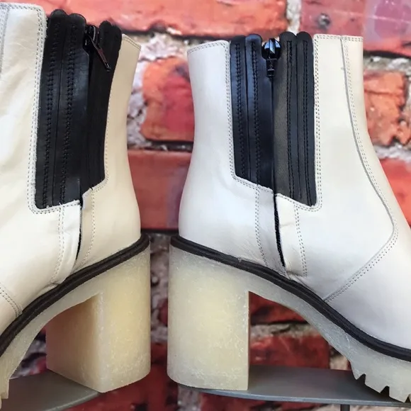 White Leather Free People James Chelsea Heeled Boots in Bone