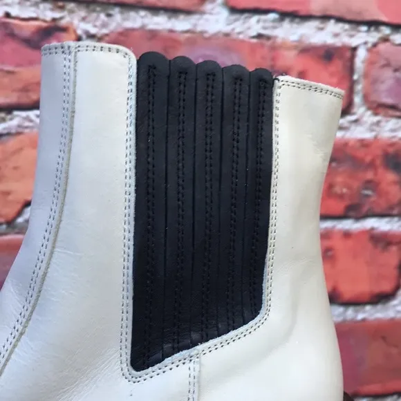 White Leather Free People James Chelsea Heeled Boots in Bone