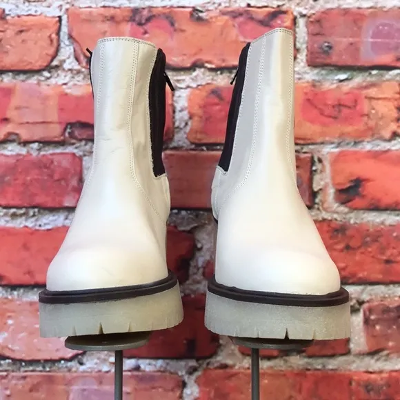 White Leather Free People James Chelsea Heeled Boots in Bone