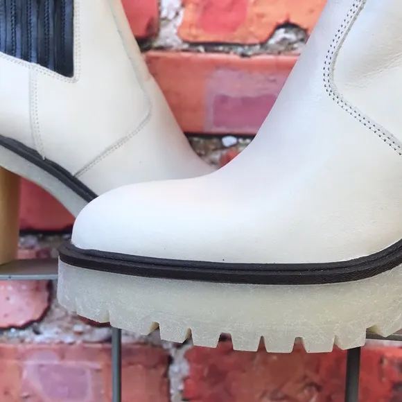 White Leather Free People James Chelsea Heeled Boots in Bone