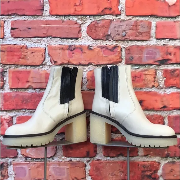 White Leather Free People James Chelsea Heeled Boots in Bone