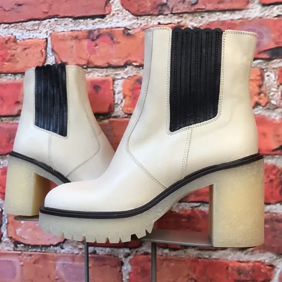 White Leather Free People James Chelsea Heeled Boots in Bone