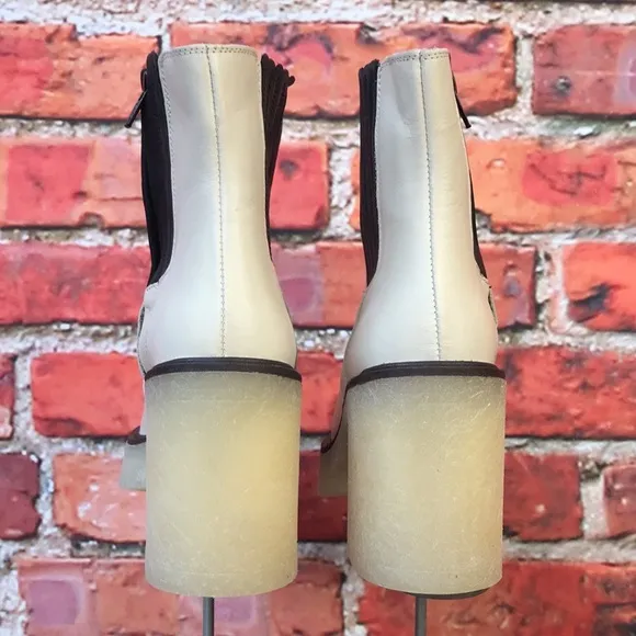 White Leather Free People James Chelsea Heeled Boots in Bone