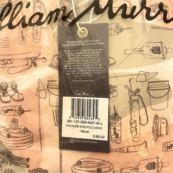 William Murray Golf Spackler’s Shed S/S Polo In Natural Size L NEW SEALED