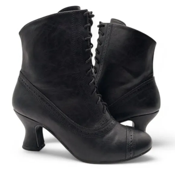 Women's 8 Black Steampunk Industrial Neo Victorian Ankle Booties
