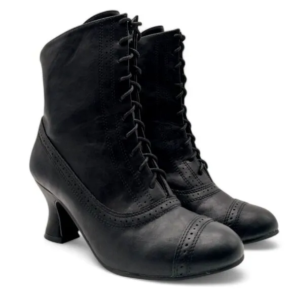 Women's 8 Black Steampunk Industrial Neo Victorian Ankle Booties