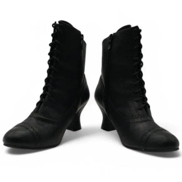 Women's 8 Black Steampunk Industrial Neo Victorian Ankle Booties