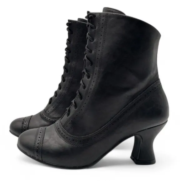 Women's 8 Black Steampunk Industrial Neo Victorian Ankle Booties