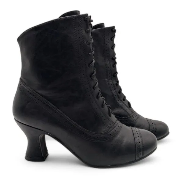 Women's 8 Black Steampunk Industrial Neo Victorian Ankle Booties