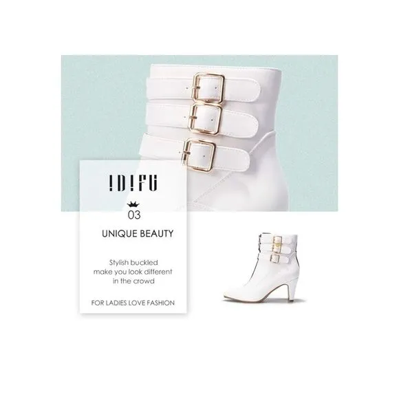 Womens  Ankle Booties Pointed Toe Zipper Heels Boots basic chic white Sz10.