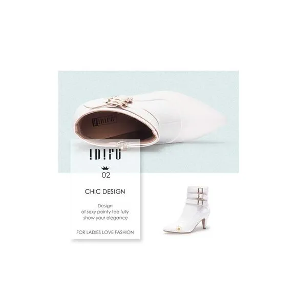 Womens  Ankle Booties Pointed Toe Zipper Heels Boots basic chic white Sz10.