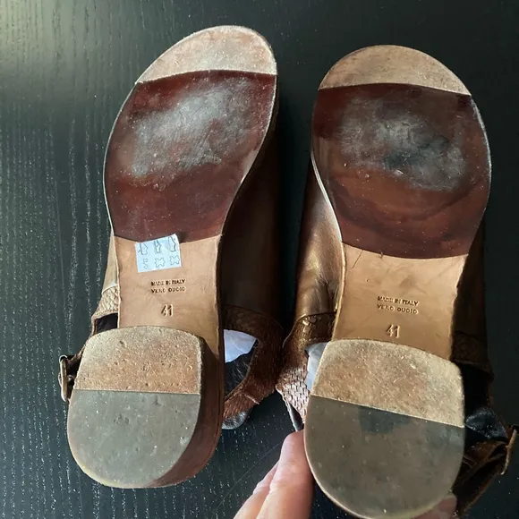 Women's Gidigio Leather Heeled slip on buckle Sandals Size 41 Brown