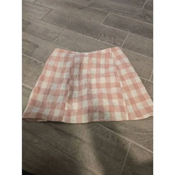 Women's Reformation Sax Skirt Wrap Linen Pink and White Gingham Size Medium