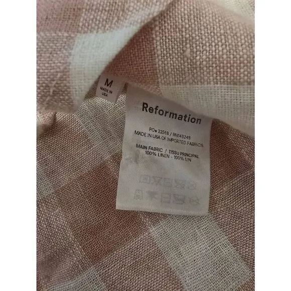 Women's Reformation Sax Skirt Wrap Linen Pink and White Gingham Size Medium