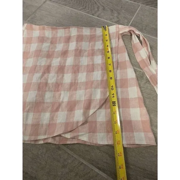 Women's Reformation Sax Skirt Wrap Linen Pink and White Gingham Size Medium