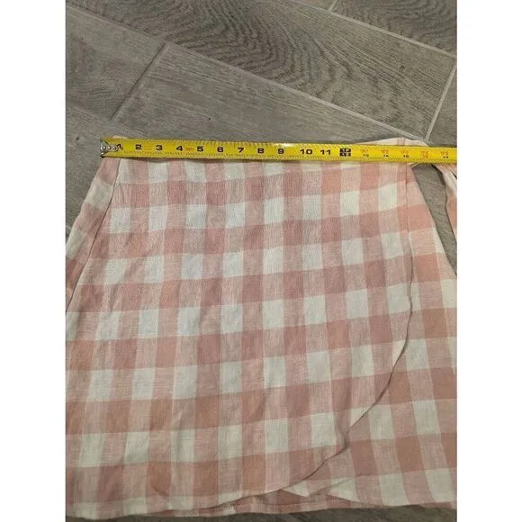 Women's Reformation Sax Skirt Wrap Linen Pink and White Gingham Size Medium