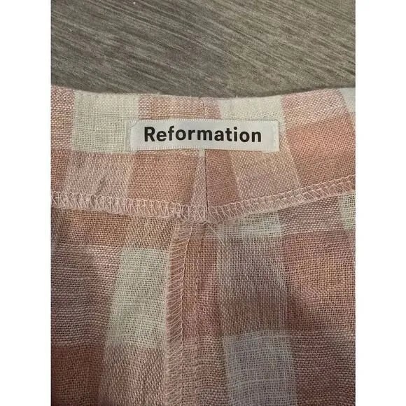 Women's Reformation Sax Skirt Wrap Linen Pink and White Gingham Size Medium