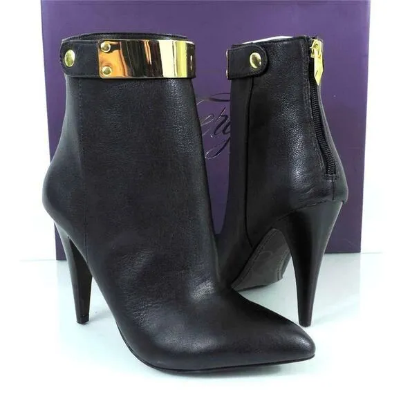 Women's Shoes Fergie Renata Ankle Dress Boots Booties Heels Zip Black Size 7.5