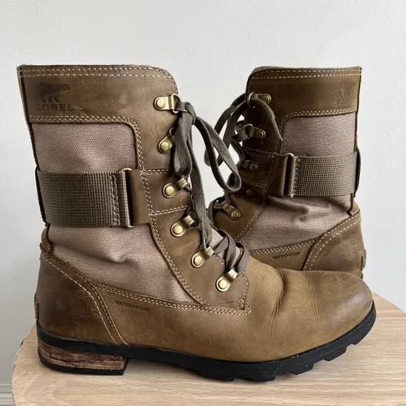 Women's Sorel Waterproof Leather Boots Size 9.5 Brown Tan