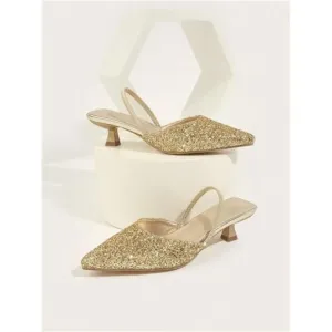Women's Sparkling Stiletto Heels, Solid Color Pointed Toe Slip-On Sandals