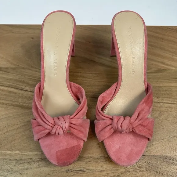 Womens Veronica Beard Ganita Pink Suede Slip On Sandals Heels Size 7.5 M EUC