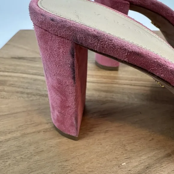 Womens Veronica Beard Ganita Pink Suede Slip On Sandals Heels Size 7.5 M EUC