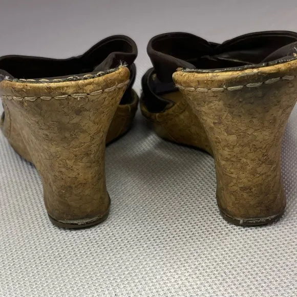 Y2K Bjorndal Leather Cork Platform Wedge Sandals Women’s Size 7
