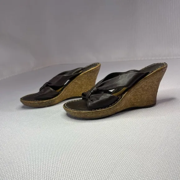 Y2K Bjorndal Leather Cork Platform Wedge Sandals Women’s Size 7