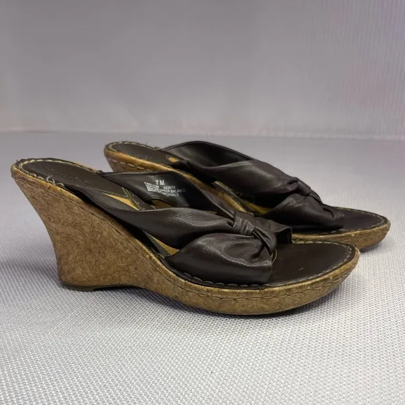 Y2K Bjorndal Leather Cork Platform Wedge Sandals Women’s Size 7