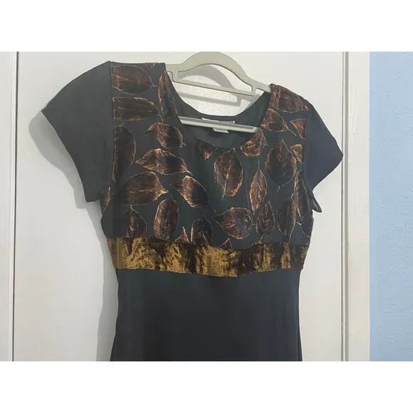 Y2k Urban Angel Dress Dress Small Velvet Burnout Black Copper Leaves Whimsigoth